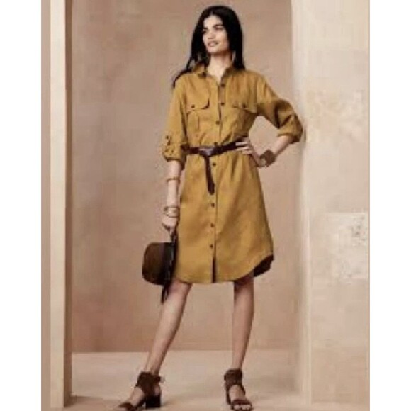 Banana Republic Heritage Linen Scout Dress Safari Lagenloook M Bronze - Picture 8 of 15